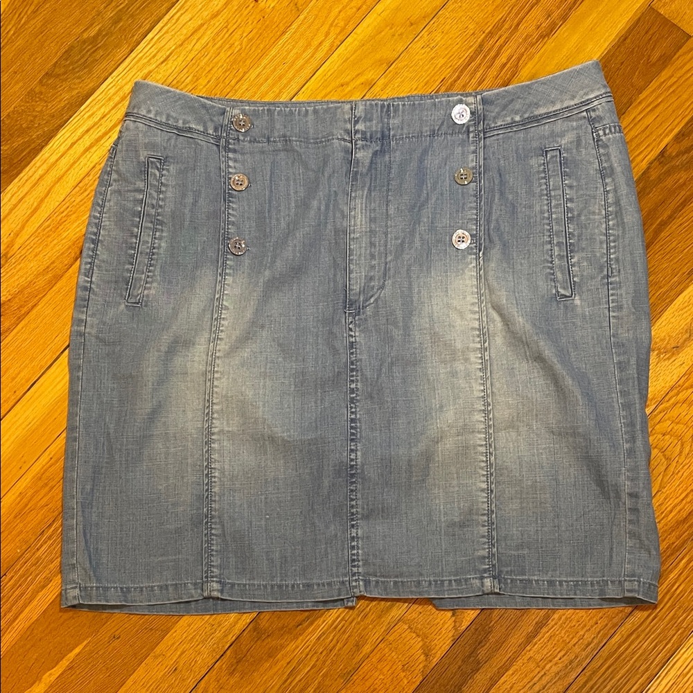 ⭐️NWOT NANETTE LEPORE Light Denim Skirt Linen Cotton Tencel Blend Button Detail